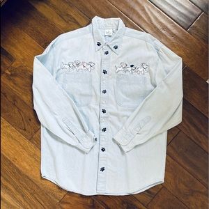 Vintage/Retro 90’s Disney Store🐾101 Dalmatians🐾 Embroidered Chambray Sz LG EUC